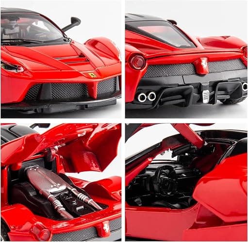 BDTCTK 1:32 Farrari Car Model Pull Back Car with Sound and Light for Kids Boy Girl, Metal Body Door Opened Red - Red thumbnail 4