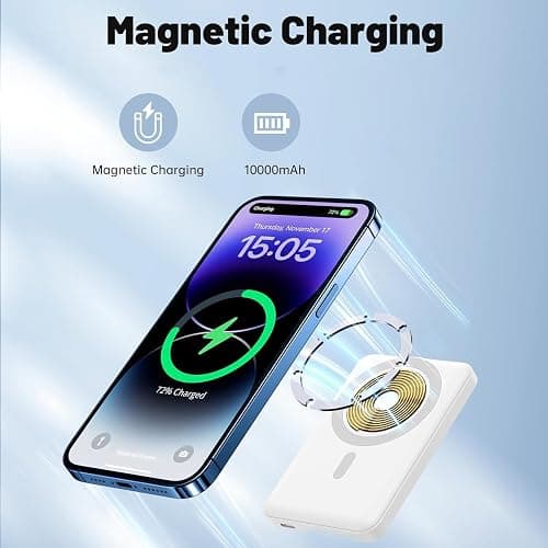 Batterie Externe Magnétique sans Fil, Power Bank 10000 mAh Induction Banque de Puissance, 20W Charge Rapide pour iPhone 17 16 15 14 13 Pro Max Plus, Chargeur Portable avec Samsung iPad Android thumbnail 4