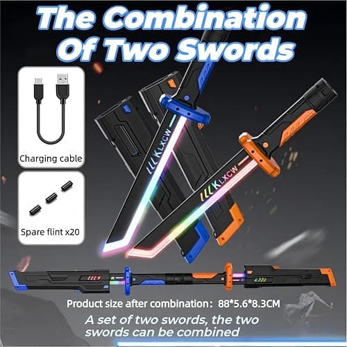 Cyberpunk Neon Sword | 31.5" Spark Blade w/Hit Sensor Sound & Fog | Type-C Rechargeable | for Rave, Cosplay & Display thumbnail 4