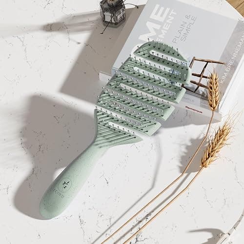 Ecoed Detangler Hairbrush, Soft Bristle Detangling Brush for Straight, Wavy, Curly and Fine Hair, Dry and Wet, Quick Smoothing for Women and Men, Eco-Friendly & Sustainable Material (Green) thumbnail 9