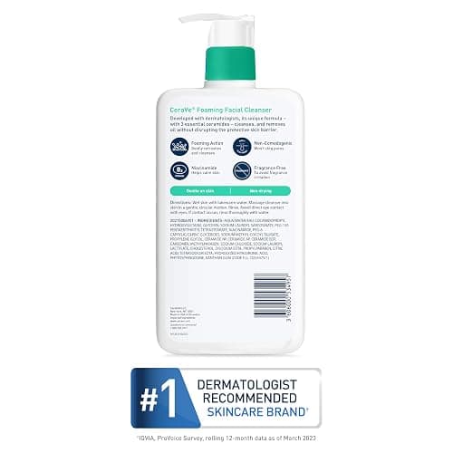 CeraVe Foaming Facial Cleanser, Daily Face Wash for Oily Skin, Hyaluronic Acid + Ceramides + Niacinamide, Fragrance Free & Paraben Free, Non-Drying Oil Control Face Wash, 16 Fluid Ounces thumbnail 8