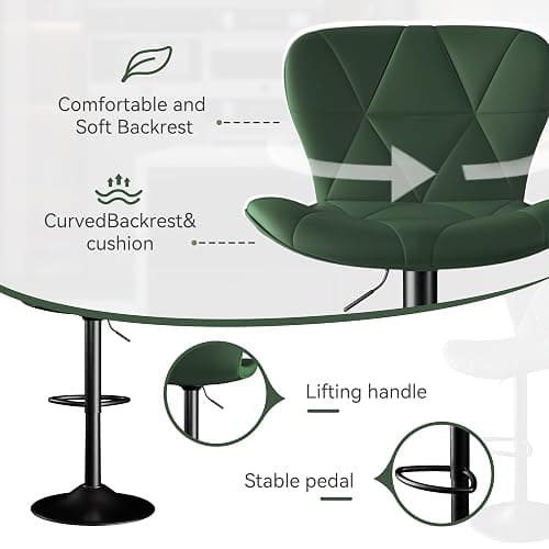 Daluvenix Bar Stools Set of 4,Adjustable Swivel Barstools, Faux Leather Bar Chairs,Upholstered Counter Height with High Backrest for Kitchen Island, Green thumbnail 4