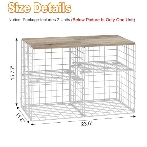 2 Pack Closet Shelf Organizer, Closet Organizers and Storage Shelves With Adjustable Dividers, Stackable Storage Bins Baskets For Clothes Sweaters Jeans Jackets, With Wooden Board, 8 Compartments thumbnail 3