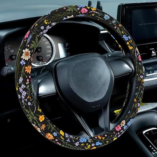 Wildflower Steering Wheel Cover for Women Men, Anti-Slip Breathable and Sweat Absorption Universal 14.5-15 Inch Cute Steering Wheel Protector, Wildflower Floral Car Accessories thumbnail 4
