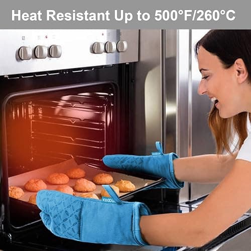 KEGOUU Oven Mitts and Pot Holders 6pcs Set, Kitchen Oven Glove High Heat Resistant 500 Degree Extra Long Oven Mitts and Potholder with Non-Slip Silicone Surface for Cooking (Sky Blue) thumbnail 6