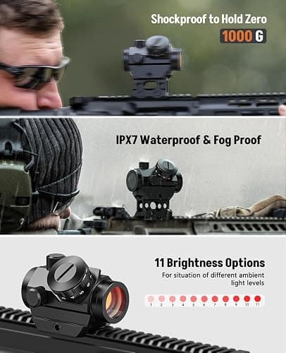 MidTen 2MOA Red Dot Sight 1x25mm Reflex Sight Waterproof & Shockproof & Fog-Proof Red Dot Scope with 1 inch Riser Mount thumbnail 4