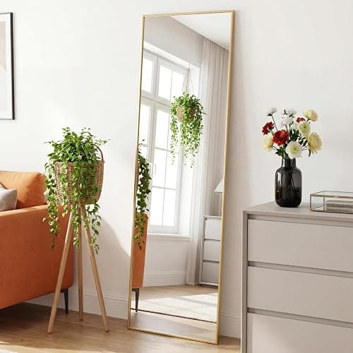 Sweetcrispy 56"x15" Full Length Mirror, Standing Full Body Mirror, Gold | Aluminum Alloy Thin Frame, Floor or Standing, Suitable for Bedroom, Living Room, Cloakroom thumbnail 3