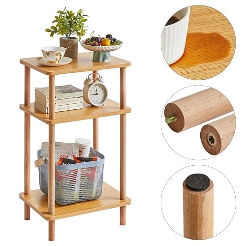 IBUYKE 3-Tier Side Table, Solid Wood Tall End Table with Storage Shelves, Nightstand Bedside Table for Living Room Bedroom Office, No-Tool Assembly, Natural UWST003N - Natural - 11.42" x 15.35" x 26.96" thumbnail 7