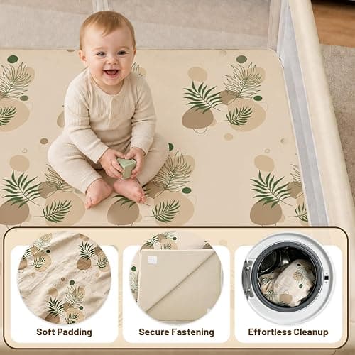 Foldable Baby Playpen with 4 Handle Rings, 30 Ocean Balls, Net Basket and Mat, 50"x50" Portable Collapsible Play Yard for Indoor and Outdoor Use thumbnail 6