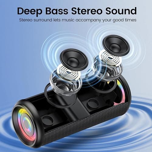 Portable Bluetooth Speaker, Bluetooth 5.4 Wireless Speaker with 20W HD Loud Stereo Sound, 20H Playtime, IP7 Waterproof, LED Lights, TWS Pairing, Built-in Mic, for Outdoor, Home, Party, Beach, Gift thumbnail 5