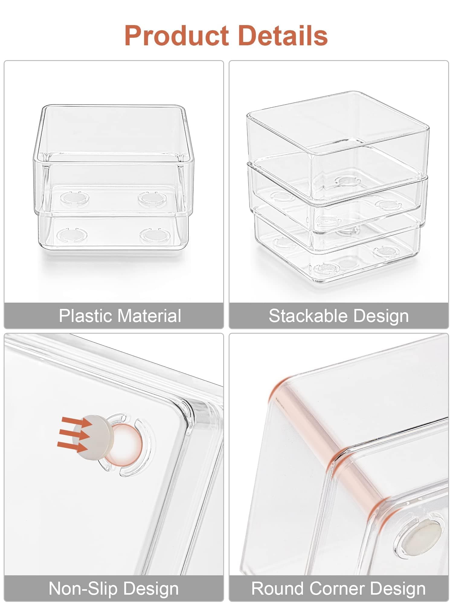 Feshory 20 Pack Makeup Organisers Bin with Non-Slip Silicone Pads for Vanity, Clear Desk Drawer Organiser, Make up Trays for Cosmetics, Bathroom,Office, Home Storage & Organisation thumbnail 5