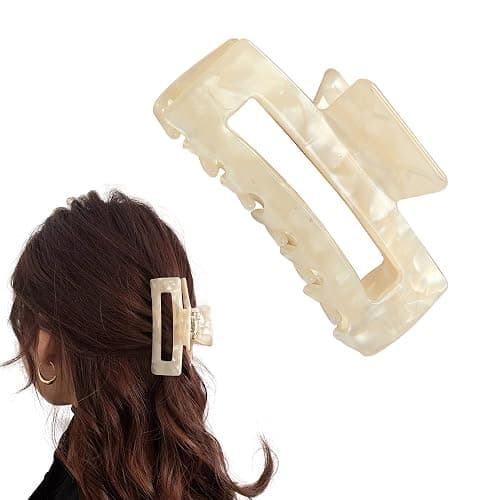 Rectangle Hair Claw Clips for Women - Non-slip Thick Hair Clips Accessories (White) - Image 1