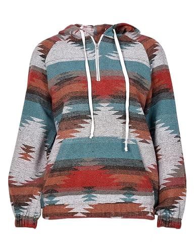 COWOKA Women's Aztec Print Pattern Western Ethnic Half Zip Long Sleeve Pullover Hoodie Sweatshirt thumbnail 3