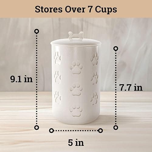 Dog Treat Container Airtight - 5 Inch Wide x 9 Inch Tall Ceramic Dog Treat Jar for Kitchen Counter with Airtight Lid - 7 Cup Capacity Pet Treat Container - Cute Doggie Cookie Jar - Big Treats Canister thumbnail 3