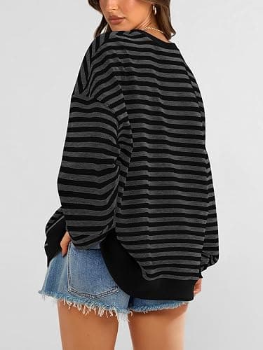 PRETTYGARDEN Womens Striped Oversized Sweatshirt Color Block Crew Neck Long Sleeve Casual Loose Pullover Top Y2K Clothes thumbnail 5