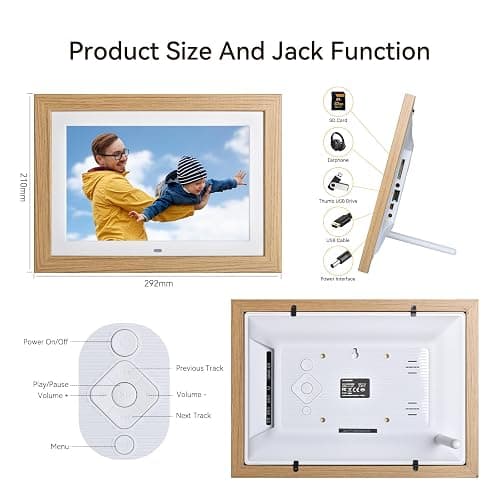 10" Digital Picture Frame with Remote Control, 1280 * 800 IPS Full View Ultra Clear Screen, Removable Wooden Frame, Share Videos Photos Send Wishes Auto-Rotate Slideshow Non-WiFi thumbnail 7