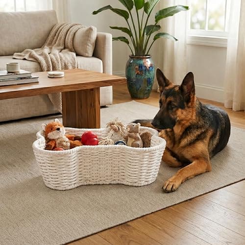OtterPets Dog Toy Basket, Bone Shaped Cotton Rope Dog Toy Bin, Large 23x15 | Handmade dog and cat toy organizer, large 23 x 15 in; cotton rope construction; dog toy bin thumbnail 2
