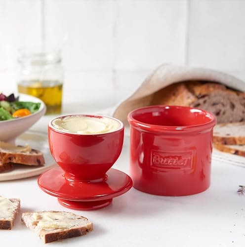 Butter Bell - The Original Butter Bell crock by L Tremain, a Countertop French Ceramic Butter Dish Keeper for Spreadable Butter, Café Retro Collection, Maraschino Red, Glossy Finish thumbnail 6