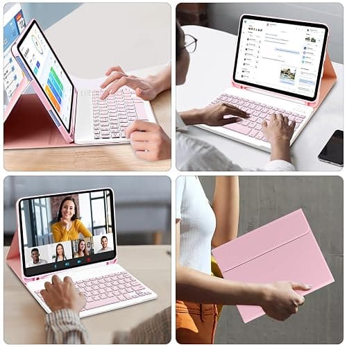 AGARELE Keyboard case for iPad (A16) 11th Gen 2025 11" & iPad 10th Gen 2022 10.9", UK layout Wireless Detachable Folio Keyboard Cover with Pencil Holder, Thin & Light – Light Pink thumbnail 7