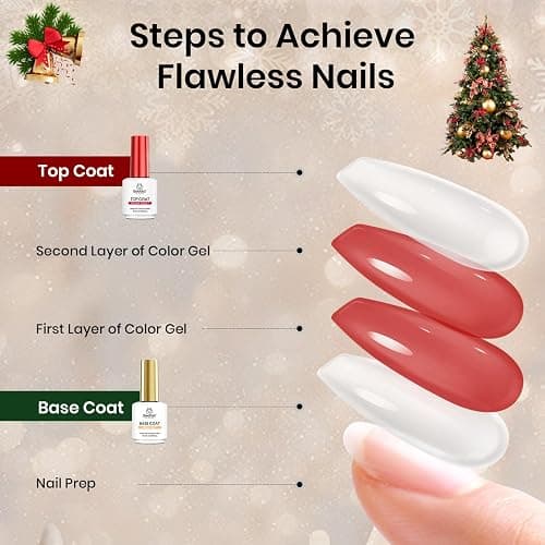Beetles No Wipe Gel Top Coat and Base Coat Set - Christmas Limited, 2 Pcs 15ml Top Coat Nail Polish & Gel Base Shine Finish Long Lasting, Soak Off LED Lamp Nail Art Design Manicure Gifts for Women thumbnail 7