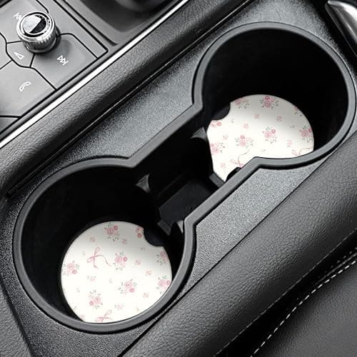 Watbro Vintage Flowers Car Coasters,Absorbent 2 Pack for Cup Holders with Finger Notch,2.56 inches Ceramics Heat Resistant Anti Slip Cork Base Car Drinks Coasters Auto Cup Holder thumbnail 2
