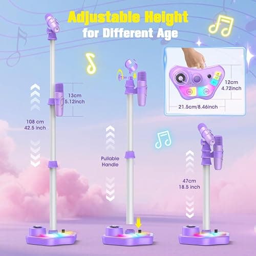 Stand Karaoke Machine for Kids, Singing Toys Gifts for 3 4 5 6 7 8 Year Old Girls Boys, Rechargeable Kid Microphone Bluetooth Speaker with 2 Wireless Mic for Girl Age 4-6 Toddler Birthday Party Toy thumbnail 5