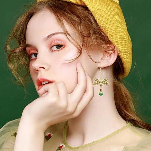 GPASTG Handmade Creative Vintage Silver Dragonfly Leverback Earrings Bohemian Retro Gold Pearl Animal Dangle Drop Earrings for Women thumbnail 2