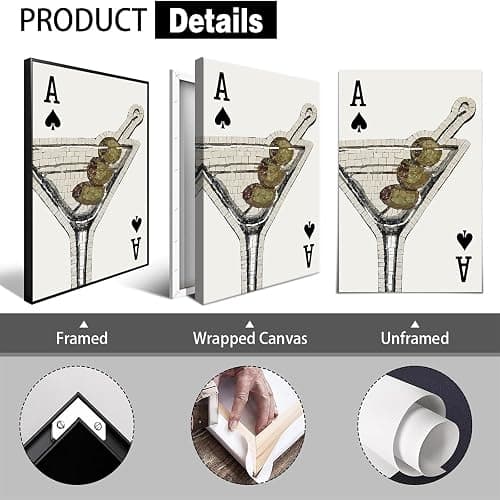 Funky Cocktail Wall Art Vintage Black And White Ace Poker Poster Minimalist Cocktails Canvas Print Wall Decor For Bar Cart Coffee Bar Dining Room 12X18 in Unframed thumbnail 2