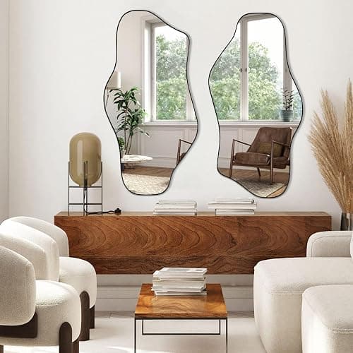 DAOYIJIAJU Irregular Mirror, 47.2"x23" Large Asymmetrical Wall Mirror, Odd Shaped Mirrors, Modern Abstract Frameless Mirrors for Living Room Bedroom Entryway Hallway, Horizontal or Vertical Hanging thumbnail 4
