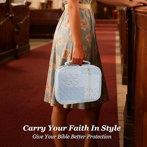 Ecehyon Bible Cover Case for Women,Large Quilted Case with Handle,Included Diverse Bible Study Supplies,Christian Gift for Women (Blue Square, 11.8 * 9.6 * 2.4 IN) thumbnail 9