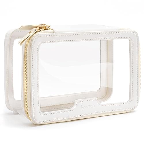 Aveniee Clear Makeup Bag, Travel Toiletry Bag for Women, Large Make up Case Cosmetic Bag with Dual Zipper, Transparent Car Organization Makeup Organizer Pouch for toiletries (Off-White) - Off-White - Image 1