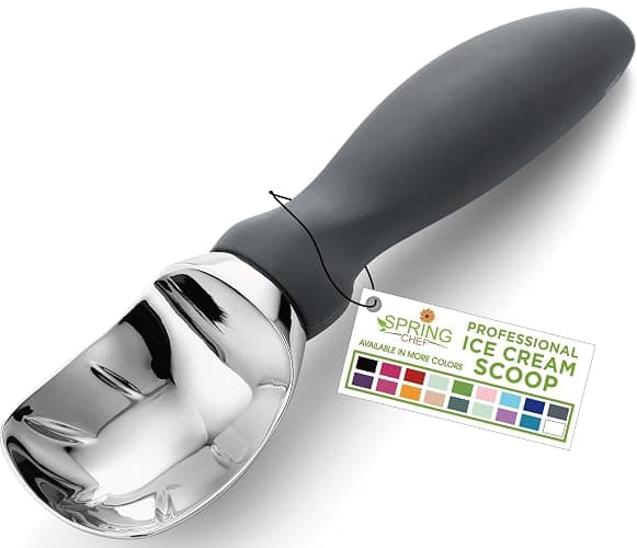 Spring Chef Gray Heavy Duty Ice Cream Scoop with Comfortable Soft Grip Handle, Dishwasher Safe Ice Cream Scooper, Professional Metal Kitchen Tool for Frozen Yogurt, Gelato, Sorbet, Sundae, Melon - Image 1