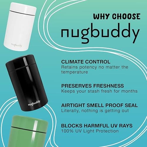 nugbuddy Airtight Storage Container - Vacuum Sealed Insulated w Nested Glass Jar - UV Protection, Temperature Controlled Stainless - Whiteboard Finish w Marker Included - 300 ml (3/4 Oz) thumbnail 7