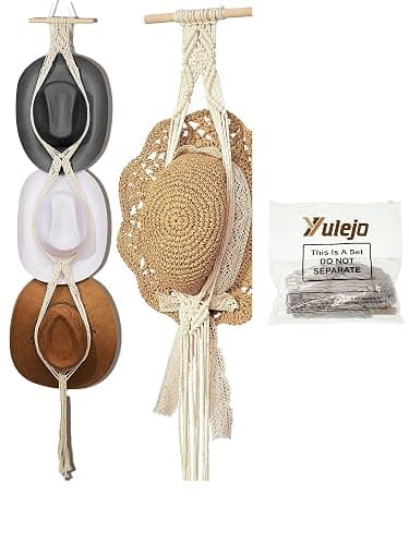 Yulejo Macrame Hat Hangers Boho Hat Rack for Wall Western Cowboy Hanging Organizer for Door Wall Room Bedroom thumbnail 8