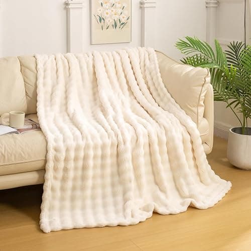 YUSOKI Luxury 3D Bubble Throw Blanket 2lb,All Ages,Home Decoration, (Ivory,50 * 60inches) - Image 1