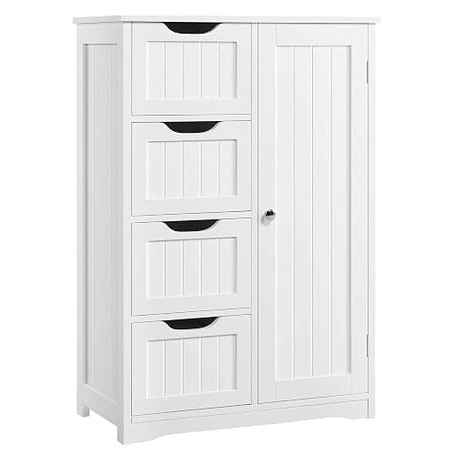 Yaheetech Wooden Floor Cabinet, Side Storage Organizer with 4 Drawers and 1 Cupboard, Freestanding Entryway Storage Unit Console Table, Bathroom Furniture Home Decor, White - Image 1