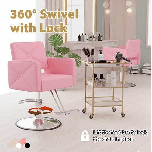 MIMWOW Salon Barber Chairs for Hair Stylist, Hair Salon Stylist Chair with Heavy Duty Hydraulic Pump Height Adjustable, 360 Degrees Rolling, Barber Braider Spa Beauty Equipment, Light Pink thumbnail 3