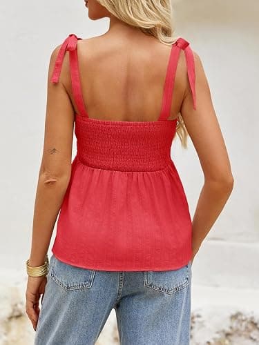 Tankaneo Womens Cute Tank Tops Summer Casual Peplum Babydoll Square Neck Tie Strap Backless Shirts thumbnail 3
