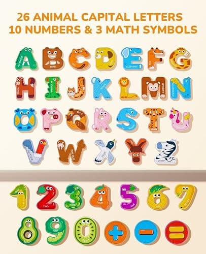 JoyCat Wooden Thick Alphabet Magnets for Toddlers Fridge Large Size Cute Animal Colorful ABC Magnetic Letters 26 Uppercase Letters 0-9 Numbers Toy Set for Kids Toddlers Preschool Learning Spelling thumbnail 4