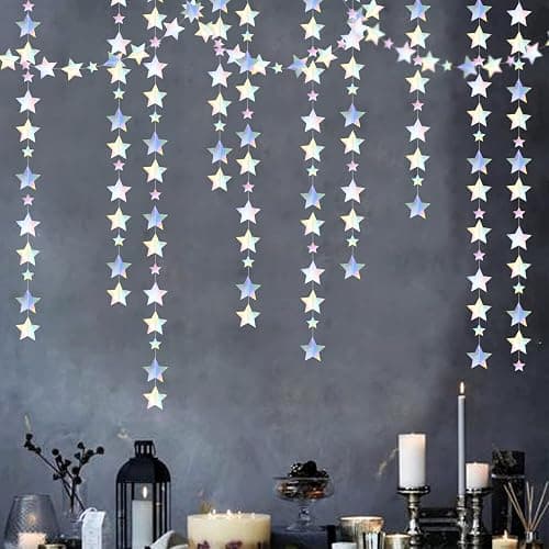 Iridescent Disco-Holographic Party-Decorations Christmas Garland - 62ft Twinkle Little Star Streamers Hanging Banner,Wedding Birthday Bachelorette Baby Bridal Shower Decor Hugtmr thumbnail 7