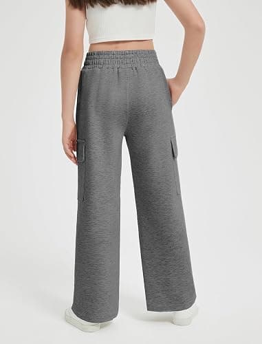 EXARUS Girls Sweatpants Wide Leg Baggy Teen Sweat Pants Cargo/Side Striped/Crossover V Waist Casual with Pockets 6-14Y thumbnail 5