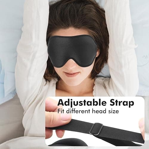Weighted Eye Mask for Sleeping, 3D Contoured Sleep Mask Blackout with Adjustable Strap, Lash Extensions Sleeping Mask for Travel, Eye Cover Blindfold for Men Women (Black, 4.6oz) thumbnail 6