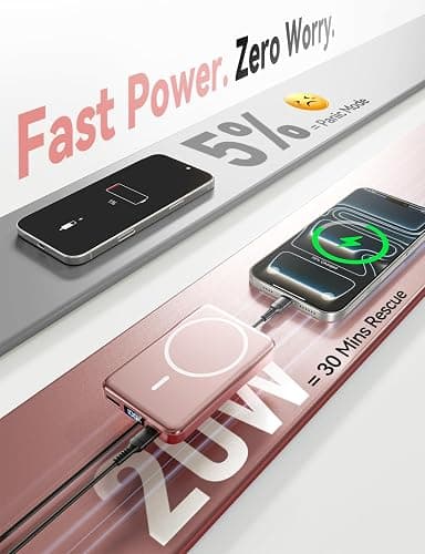 Magnetic Portable Charger, 10000mAh Power Bank, 20W Fast Charging for Magsafe Battery Pack, Travel Essential Wireless Charger Compatible with iPhone 17/16/15/14/13/12 Pro/Max/Air/Plus Series, Samsung thumbnail 3