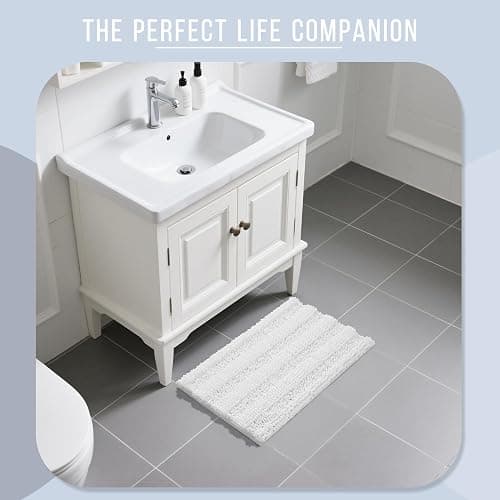 Yimobra Bathroom Rug Mat, Non Slip and Super Absorbent Bath Mat, Machine Washable Quick Dry, Ultra Plush Chenille Shower Rugs for Bathroom Floor Sink Tub and Shower Outside, White, 24 x 17 thumbnail 7