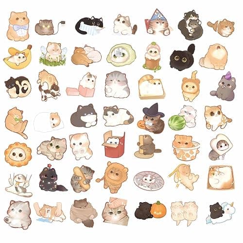 Cute Cat Stickers for Kids Teen Adults 100 Pack, Waterproof Kawaii Stickers Water Bottle Laptop Phone Case Scrapbooking, Cat Birthday Party Kawaii Gift Thing Stuff Item Boy Girl (Kawaii cat 100pcs) thumbnail 7