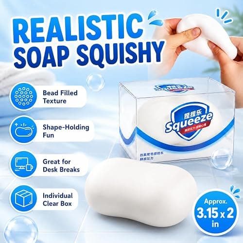 Crunchy Soap Squishy Toy, Slow Rising Squeeze Stress Ball, Soft Sensory Fidget Toy for Adults and Teens, Fun Stocking Stuffer, Party Favor and Gift(White) thumbnail 3