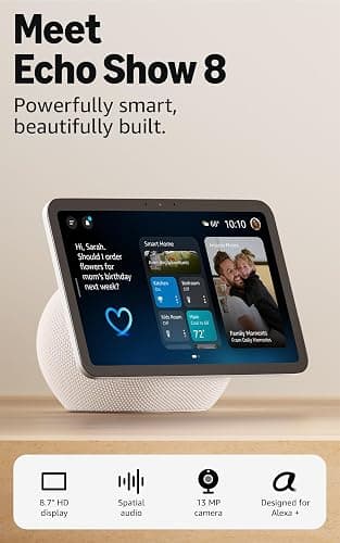 Amazon Echo Show 8 (newest model), Vibrant HD 8.7" display with spatial audio, Designed for Alexa+, Glacier White thumbnail 2