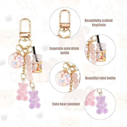 2pcs Gummy Bear Keychain, Candy Color Macarons Bear Key Ring Resin Cute Key Ring Accessories Kawaii Keychain Pendant Bag Charm for Women Girls Christmas Car Decor thumbnail 4