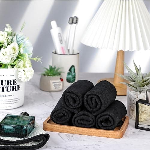Tudomro 10 Pcs Exfoliating Washcloths Double Sided Man Wash Cloths Body Face Exfoliating Scrub Cloths for Shower Men Women(10 x 10 Inch,Black) thumbnail 6
