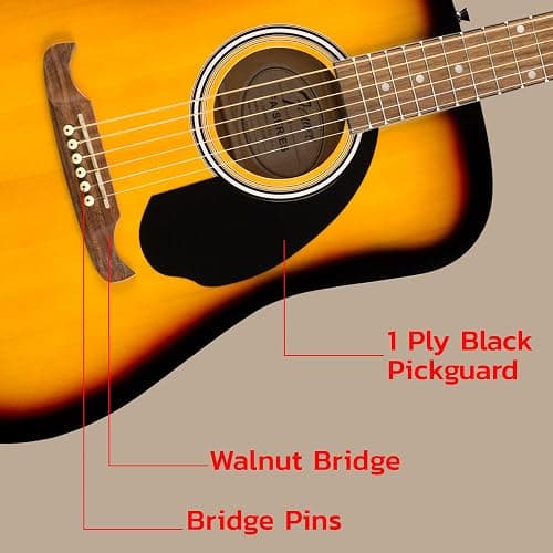 Fender FA-125 Acoustic Guitar - Sunburst Bundle with Gig Bag, Tuner, Strings, Strap, Picks, and Austin Bazaar Instructional DVD thumbnail 6